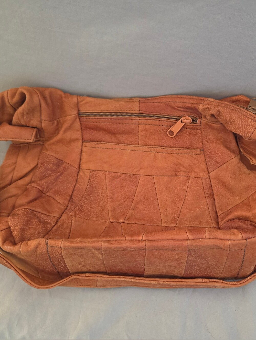 Vintage  Leather Patchwork Shoulder Bag - Tan
